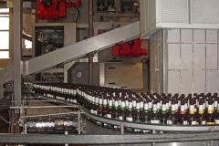 Flaschenkellerei: Flaschen im Vorlauf zur Waschmaschine